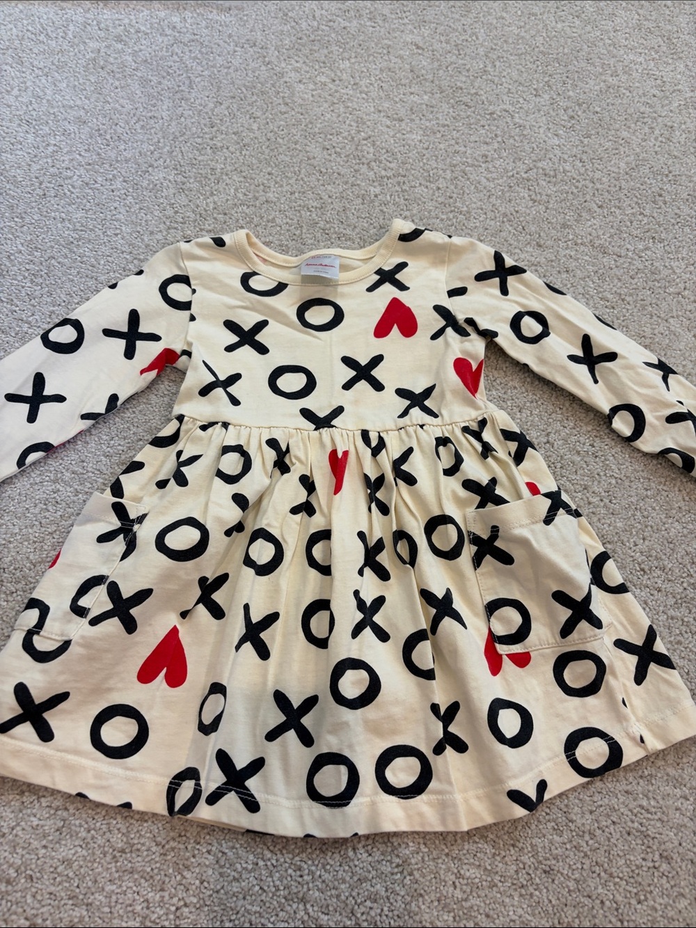 Hanna Andersson Cream Dress with Black XO and Red Hearts
